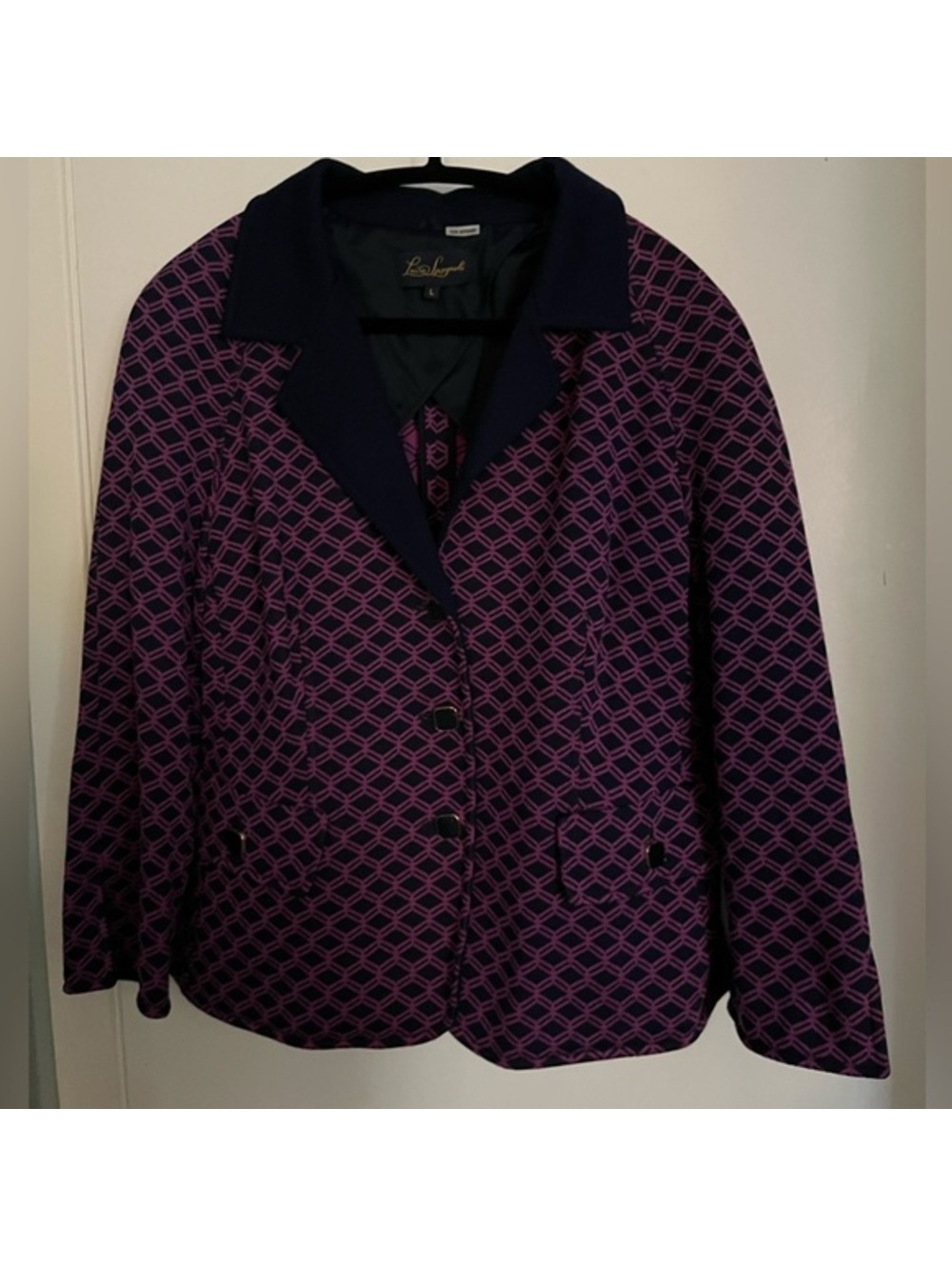 Luisa Spagnoli Wool Blend Blazer – Purple & Navy, Size L, Made in Italy